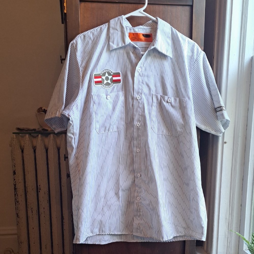 Throttle Threads Men's Size L White With Black Stripes Short Sleeve Shirt